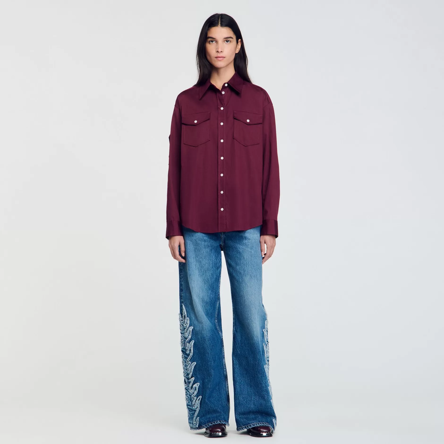 Clearance Sandro Chemise En Coton Bordeaux